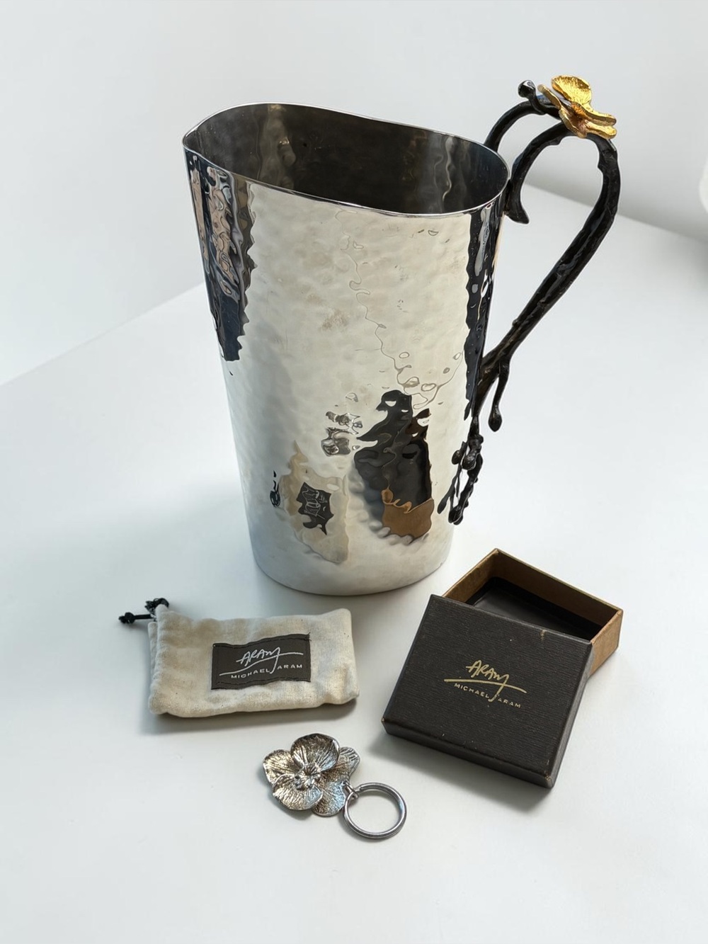Michael Aram Gold Orchid Hammered Stainless Medium Vase & Keychain Set